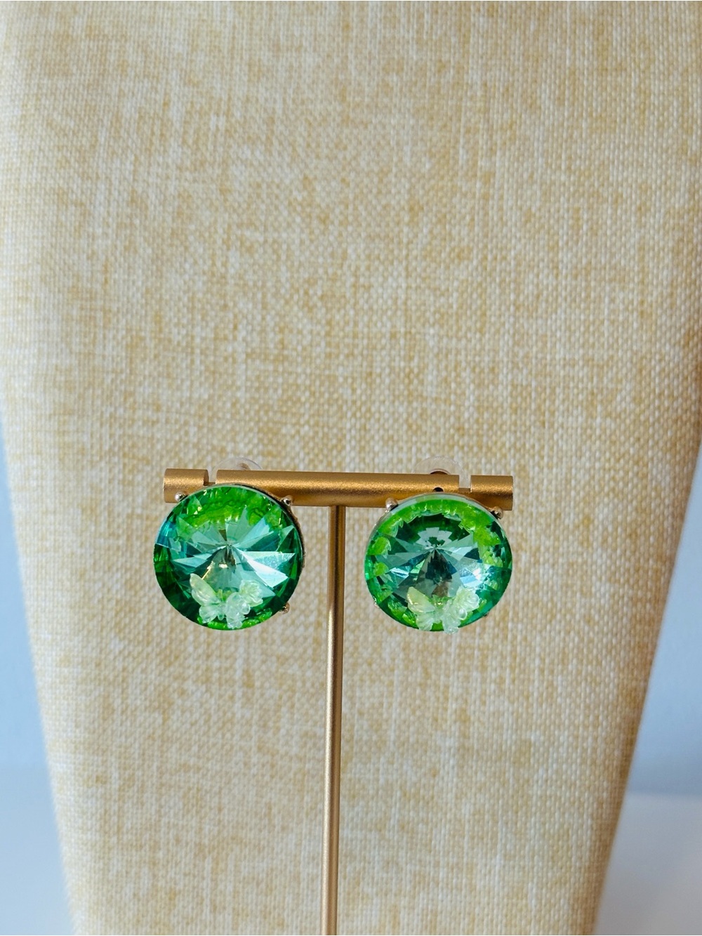 Fashion Jewelry Bright Green Crystal Round Stud Earrings